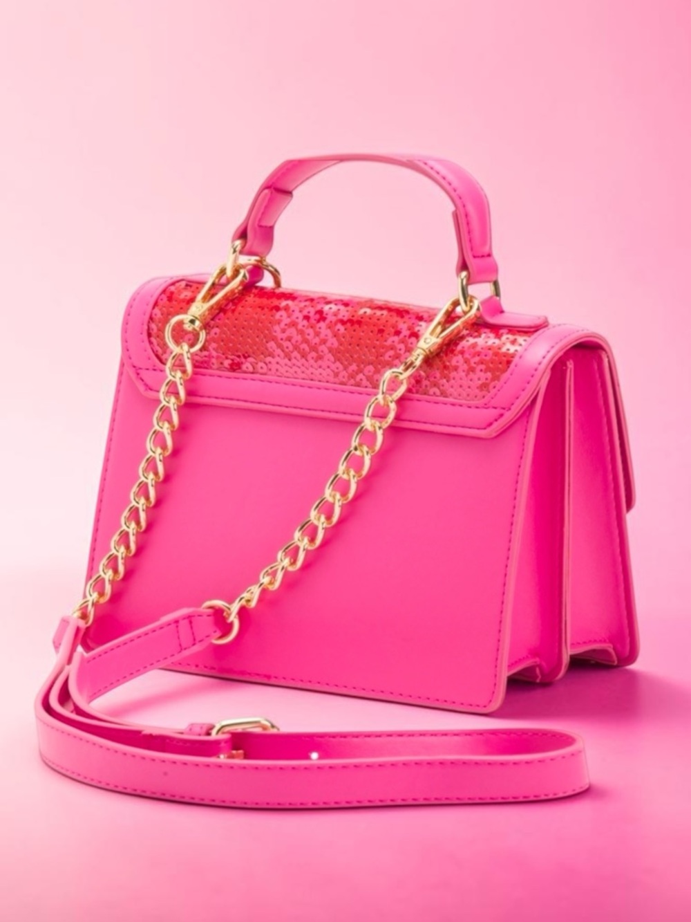 BETSEY Johnson MYLO PINK SEQUIN satchel CROSSBODY BAG pink teddy BEAR bag CHARM - Picture 9 of 13